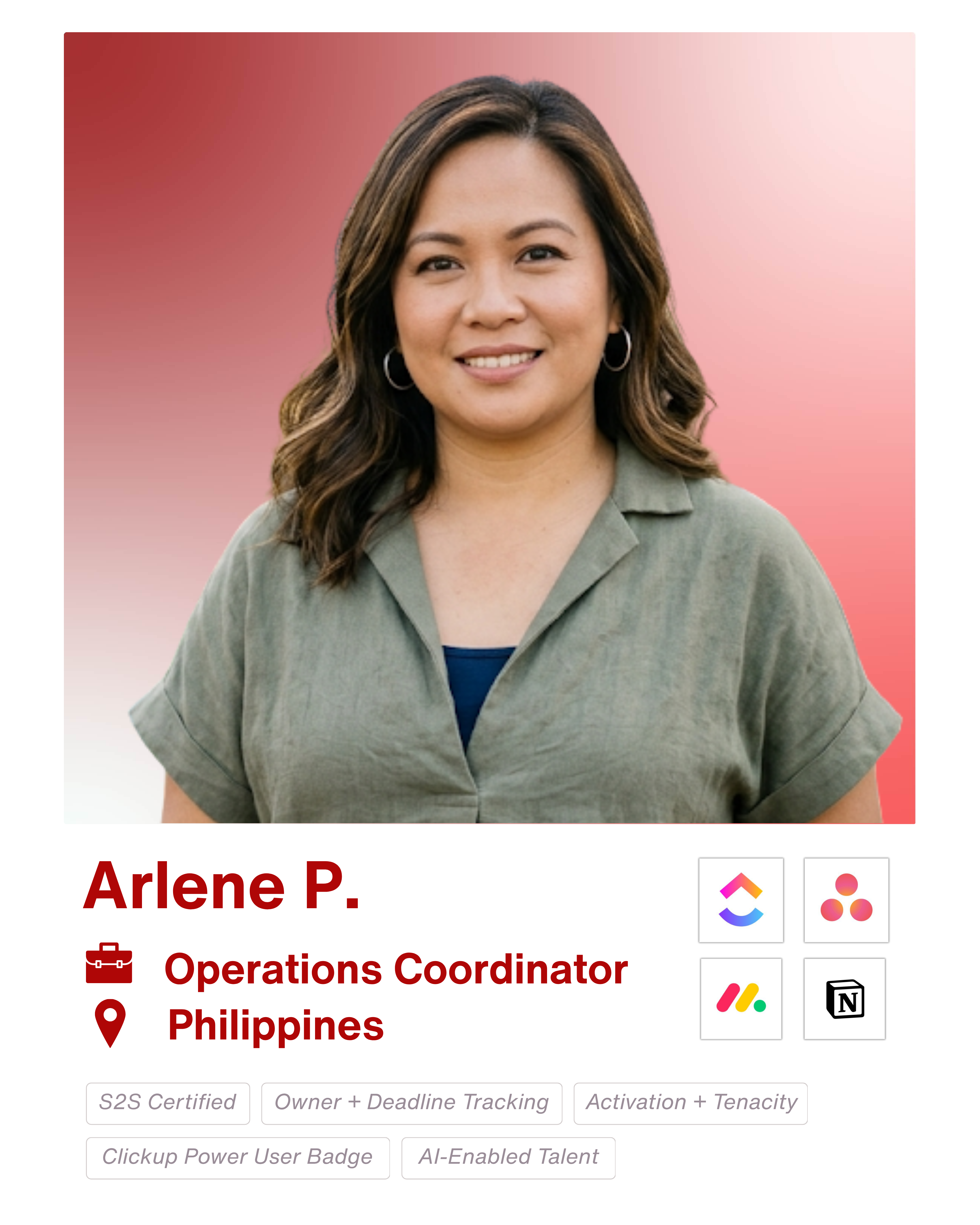 Arlene P remote talent profile